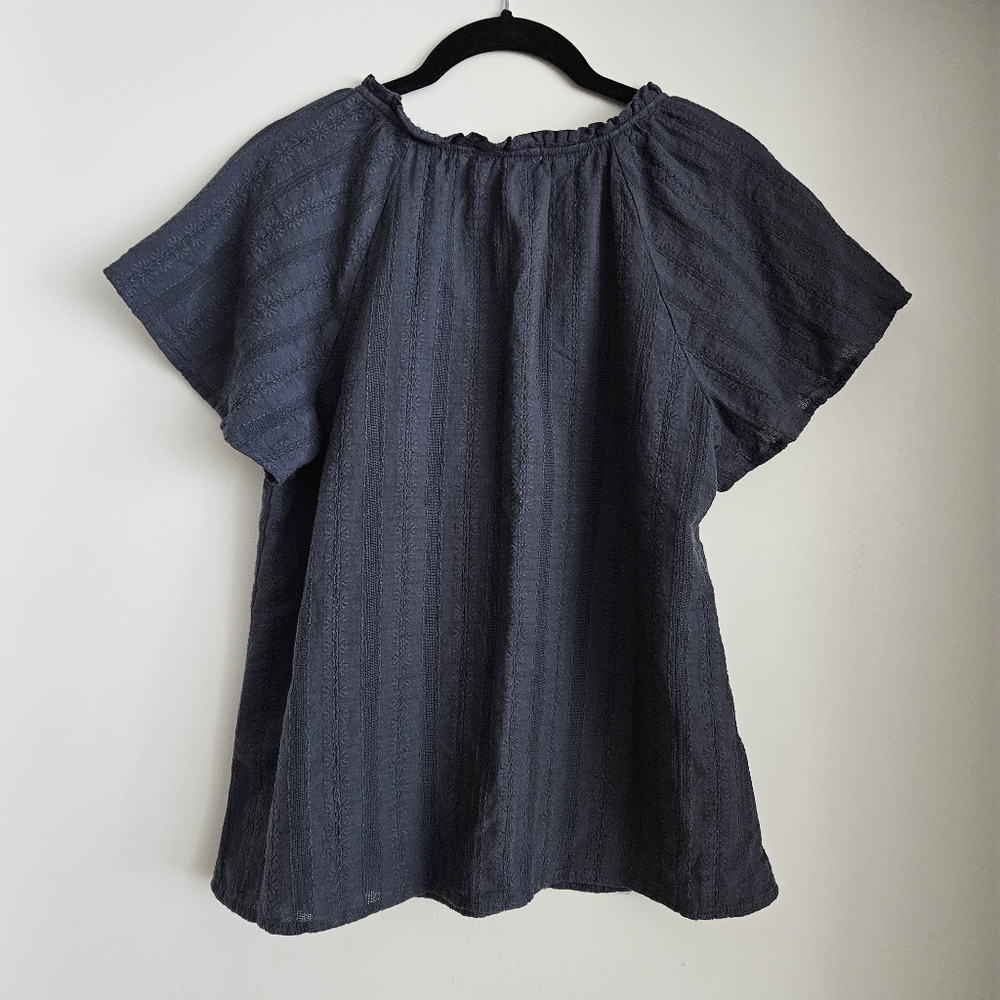 Marine Layer Lana 100% Cotton Navy Textured Splitneck Top Short Sleeve Sz Small - Picture 6 of 7